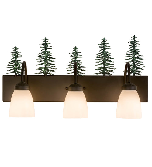 Meyda Lighting Tall Pines 24" 3-Light Oil Rubbed Bronze & Green Trees Vanity Light With White Shade Glass