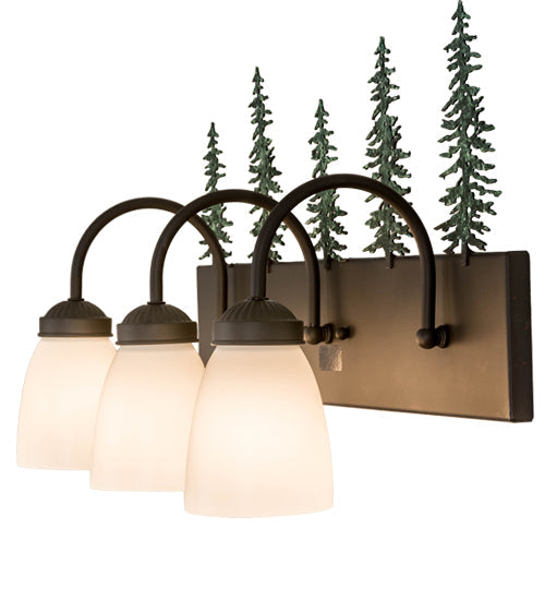 Meyda Lighting Tall Pines 24" 3-Light Oil Rubbed Bronze & Green Trees Vanity Light With White Shade Glass