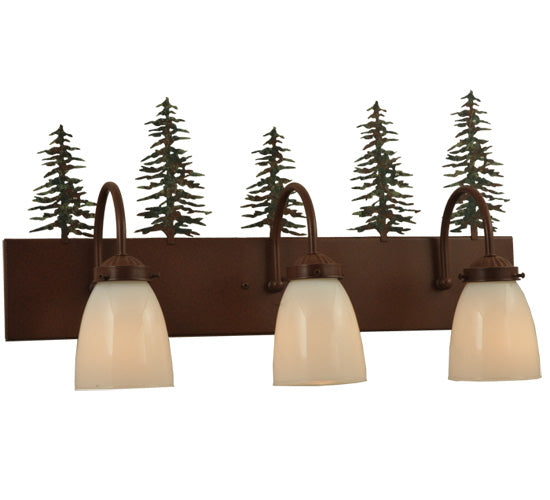 Meyda Lighting Tall Pines 24" 3-Light Rust Vanity Light With White Opal Shade Glass