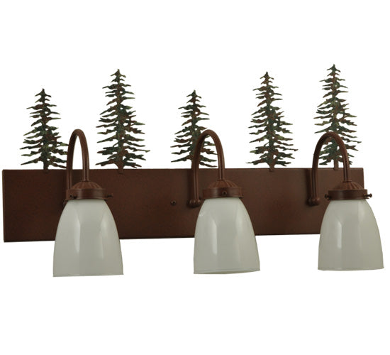 Meyda Lighting Tall Pines 24" 3-Light Rust Vanity Light With White Opal Shade Glass