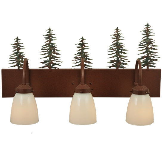 Meyda Lighting Tall Pines 24" 3-Light Rust Vanity Light With White Opal Shade Glass