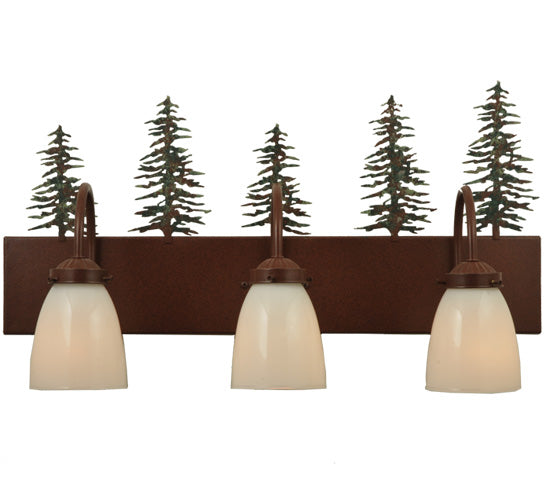 Meyda Lighting Tall Pines 24" 3-Light Rust Vanity Light With White Opal Shade Glass