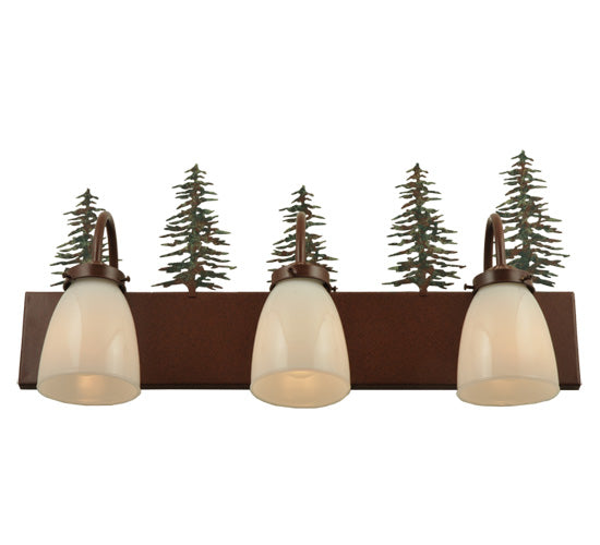 Meyda Lighting Tall Pines 24" 3-Light Rust Vanity Light With White Opal Shade Glass