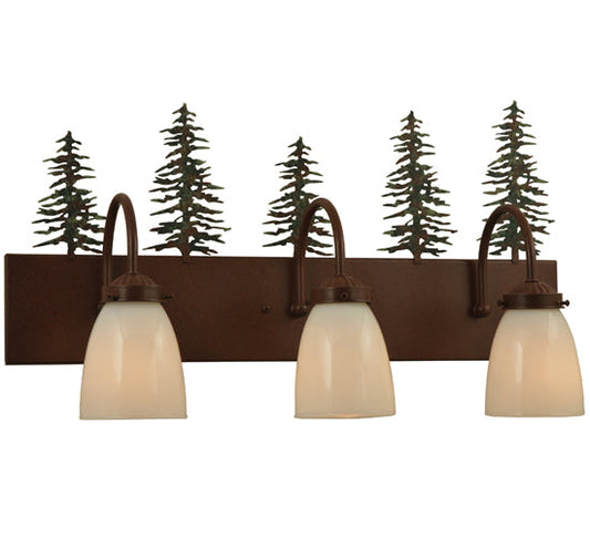 Meyda Lighting Tall Pines 24" 3-Light Rust Vanity Light With White Opal Shade Glass