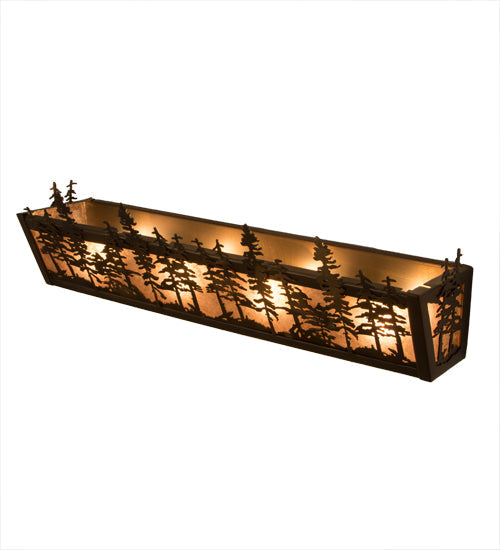 Meyda Lighting Tall Pines 24" 4-Light Antique Copper Vanity Light With Silver Mica Shade Glass