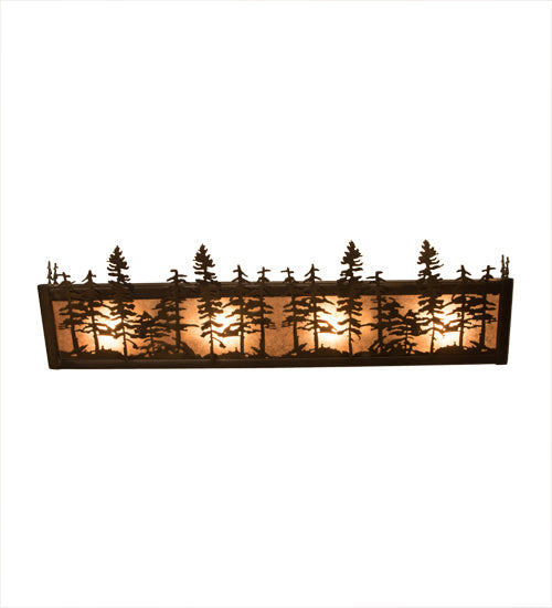 Meyda Lighting Tall Pines 24" 4-Light Antique Copper Vanity Light With Silver Mica Shade Glass