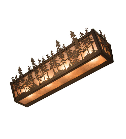 Meyda Lighting Tall Pines 24" 4-Light Antique Copper Vanity Light With Silver Mica Shade Glass