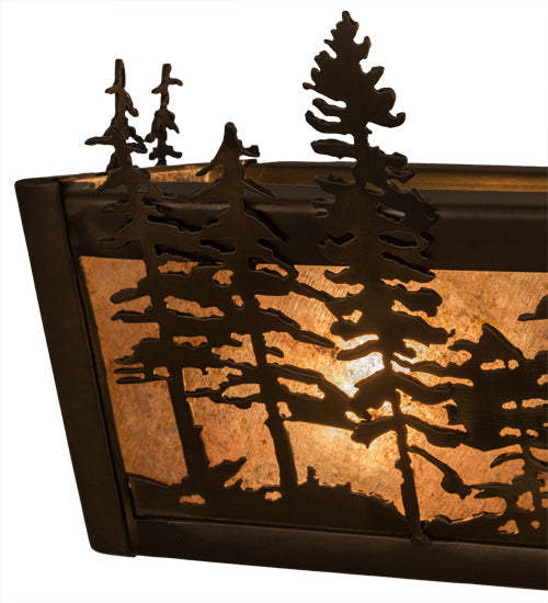 Meyda Lighting Tall Pines 24" 4-Light Antique Copper Vanity Light With Silver Mica Shade Glass