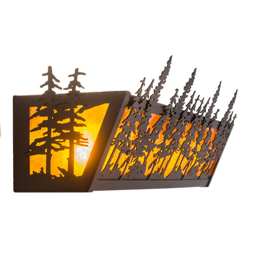 Meyda Lighting Tall Pines 24" 4-Light Black Satin Wrought Iron Vanity Light With Amber Mica Shade Glass