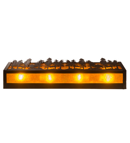 Meyda Lighting Tall Pines 24" 4-Light Black Satin Wrought Iron Vanity Light With Amber Mica Shade Glass