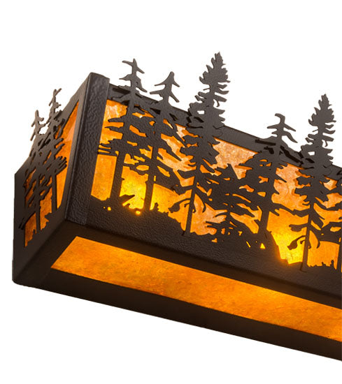 Meyda Lighting Tall Pines 24" 4-Light Black Satin Wrought Iron Vanity Light With Amber Mica Shade Glass