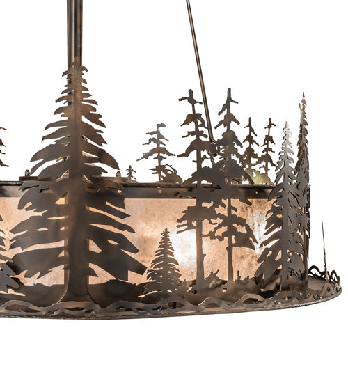 Meyda Lighting Tall Pines 242619 48" 21-Light Dark Burnished Antique Copper Chandelier With Silver Mica Shade Glass and Fan