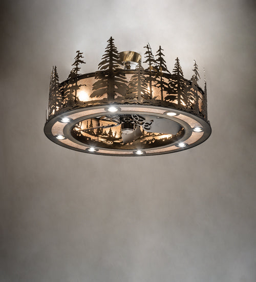 Meyda Lighting Tall Pines 243947 45" 24-Light Antique Copper Chandelier With Silver Mica Shade Glass and Fan