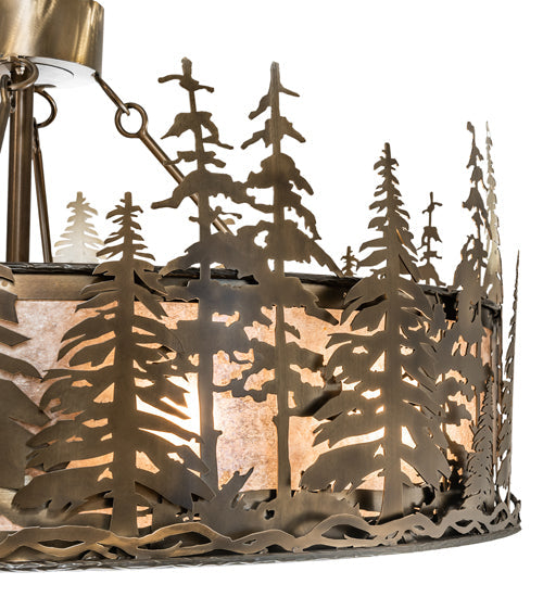 Meyda Lighting Tall Pines 243947 45" 24-Light Antique Copper Chandelier With Silver Mica Shade Glass and Fan