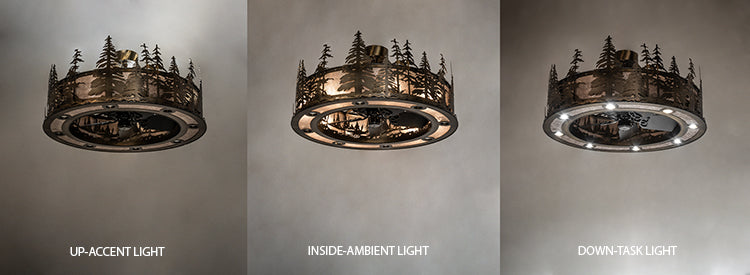 Meyda Lighting Tall Pines 243947 45" 24-Light Antique Copper Chandelier With Silver Mica Shade Glass and Fan