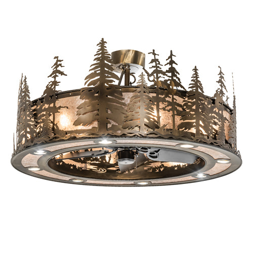 Meyda Lighting Tall Pines 243947 45" 24-Light Antique Copper Chandelier With Silver Mica Shade Glass and Fan