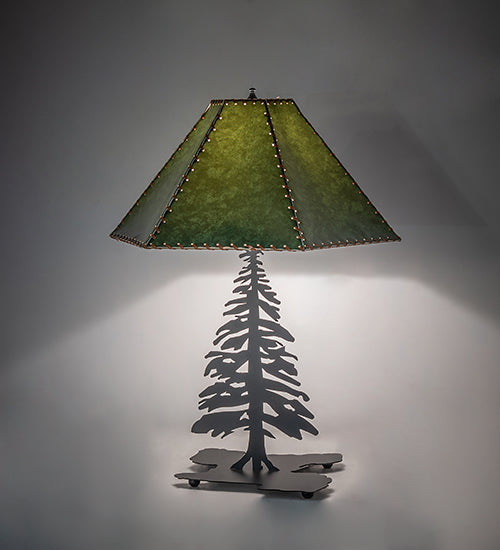 Meyda Lighting Tall Pines 25" Black Table Lamp With Forest Green Faux Leather Shade