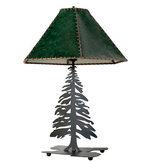 Meyda Lighting Tall Pines 25" Black Table Lamp With Forest Green Faux Leather Shade