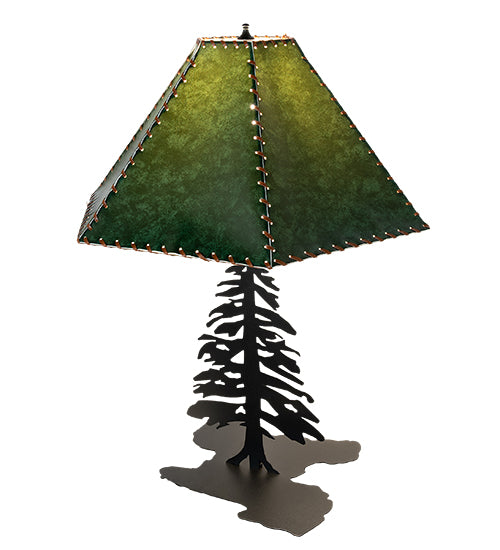Meyda Lighting Tall Pines 25" Black Table Lamp With Forest Green Faux Leather Shade