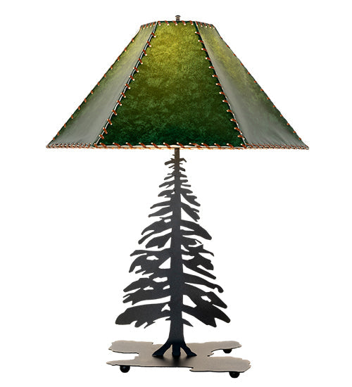 Meyda Lighting Tall Pines 25" Black Table Lamp With Forest Green Faux Leather Shade