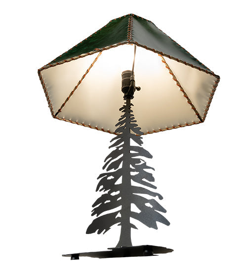 Meyda Lighting Tall Pines 25" Black Table Lamp With Forest Green Faux Leather Shade
