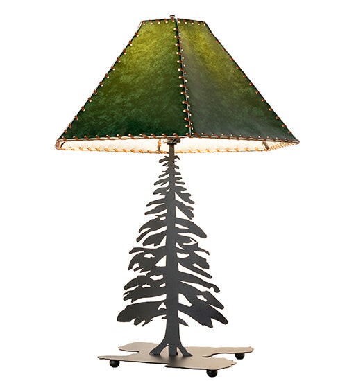 Meyda Lighting Tall Pines 25" Black Table Lamp With Forest Green Faux Leather Shade
