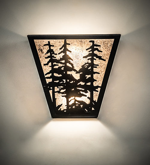 Meyda Lighting Tall Pines 256202 13" 2-Light Textured Black Wall Sconce With Silver Mica Shade Glass