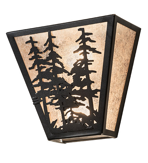 Meyda Lighting Tall Pines 256202 13" 2-Light Textured Black Wall Sconce With Silver Mica Shade Glass