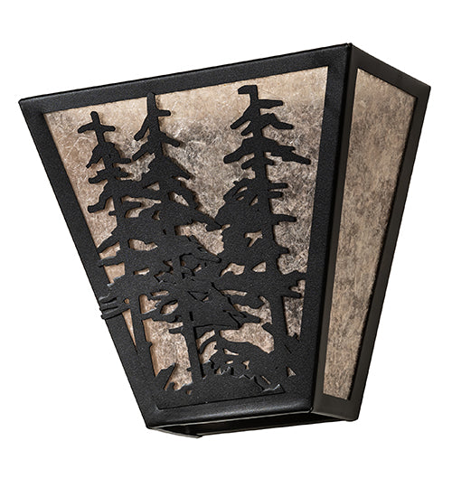 Meyda Lighting Tall Pines 256202 13" 2-Light Textured Black Wall Sconce With Silver Mica Shade Glass