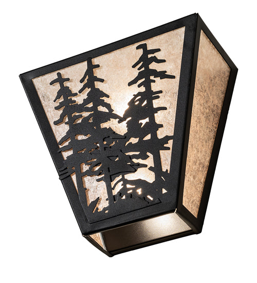 Meyda Lighting Tall Pines 256202 13" 2-Light Textured Black Wall Sconce With Silver Mica Shade Glass