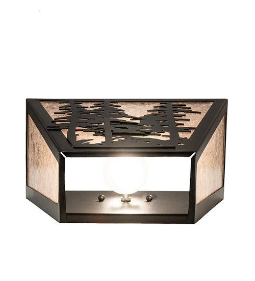 Meyda Lighting Tall Pines 256202 13" 2-Light Textured Black Wall Sconce With Silver Mica Shade Glass