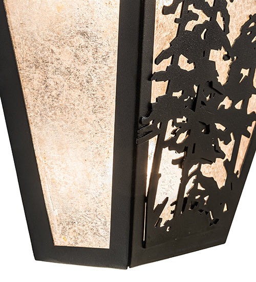 Meyda Lighting Tall Pines 256202 13" 2-Light Textured Black Wall Sconce With Silver Mica Shade Glass