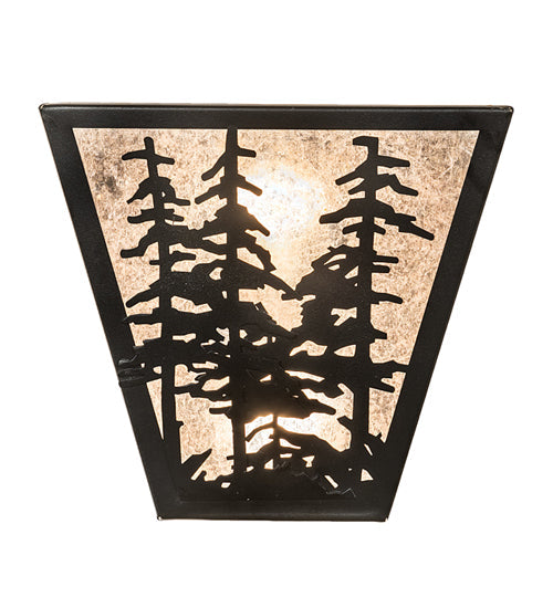 Meyda Lighting Tall Pines 256202 13" 2-Light Textured Black Wall Sconce With Silver Mica Shade Glass