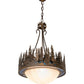 Meyda Lighting Tall Pines 26" 4-Light Antique Copper Inverted Pendant Light With Blue Art Glass & Fleshtone Idalight Shade