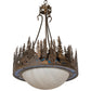 Meyda Lighting Tall Pines 26" 4-Light Antique Copper Inverted Pendant Light With Blue Art Glass & Fleshtone Idalight Shade
