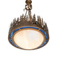 Meyda Lighting Tall Pines 26" 4-Light Antique Copper Inverted Pendant Light With Blue Art Glass & Fleshtone Idalight Shade