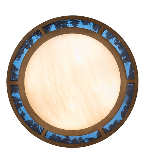 Meyda Lighting Tall Pines 26" 4-Light Antique Copper Inverted Pendant Light With Blue Art Glass & Fleshtone Idalight Shade