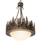 Meyda Lighting Tall Pines 26" 4-Light Antique Copper Inverted Pendant Light With Blue Art Glass & Fleshtone Idalight Shade
