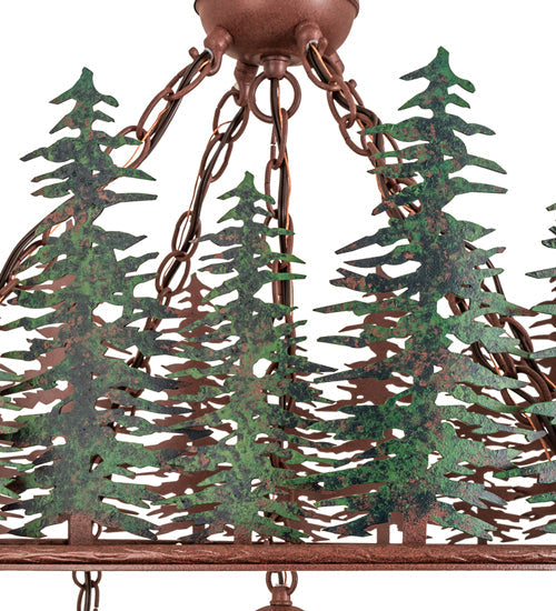 Meyda Lighting Tall Pines 28" 5-Light Rust & Green Trees Chandelier With White Shade Glass