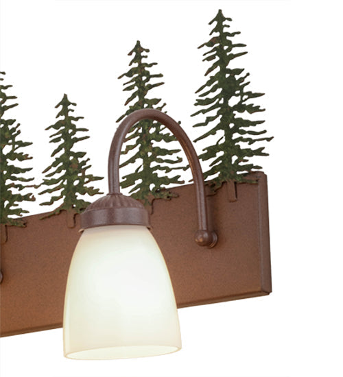 Meyda Lighting Tall Pines 29486 35" 4-Light Rust & Green Trees Vanity Light With White Shade Glass