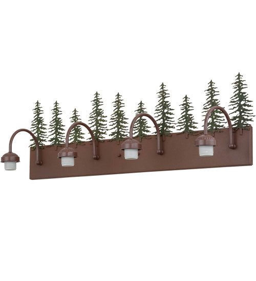 Meyda Lighting Tall Pines 29486 35" 4-Light Rust & Green Trees Vanity Light With White Shade Glass