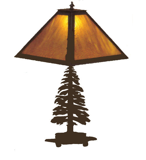 Meyda Lighting Tall Pines 29572 21" 2-Light Textured Black Table Lamp With Burgundy Art Shade Glass