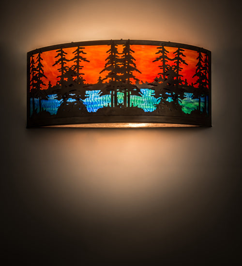 Meyda Lighting Tall Pines 30" 2-Light Antique Copper Wall Sconce With Multi-Colored Shade Glass