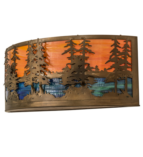 Meyda Lighting Tall Pines 30" 2-Light Antique Copper Wall Sconce With Multi-Colored Shade Glass