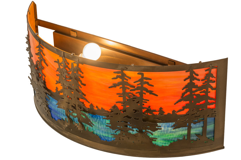 Meyda Lighting Tall Pines 30" 2-Light Antique Copper Wall Sconce With Multi-Colored Shade Glass