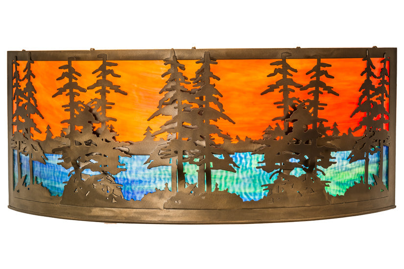 Meyda Lighting Tall Pines 30" 2-Light Antique Copper Wall Sconce With Multi-Colored Shade Glass