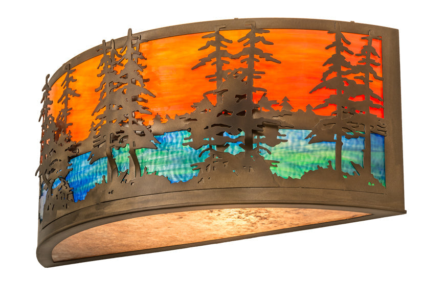 Meyda Lighting Tall Pines 30" 2-Light Antique Copper Wall Sconce With Multi-Colored Shade Glass