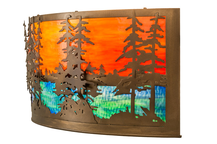 Meyda Lighting Tall Pines 30" 2-Light Antique Copper Wall Sconce With Multi-Colored Shade Glass