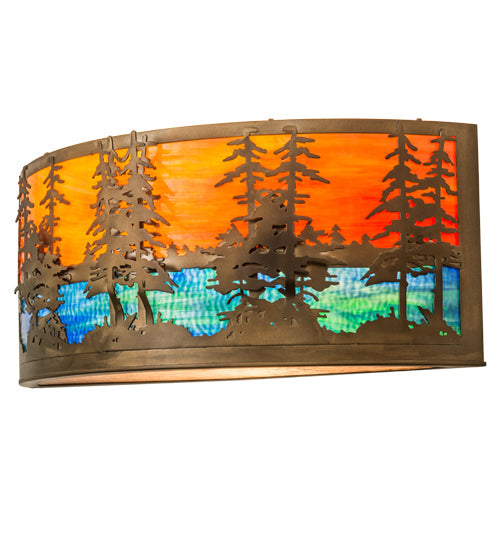 Meyda Lighting Tall Pines 30" 2-Light Antique Copper Wall Sconce With Multi-Colored Shade Glass