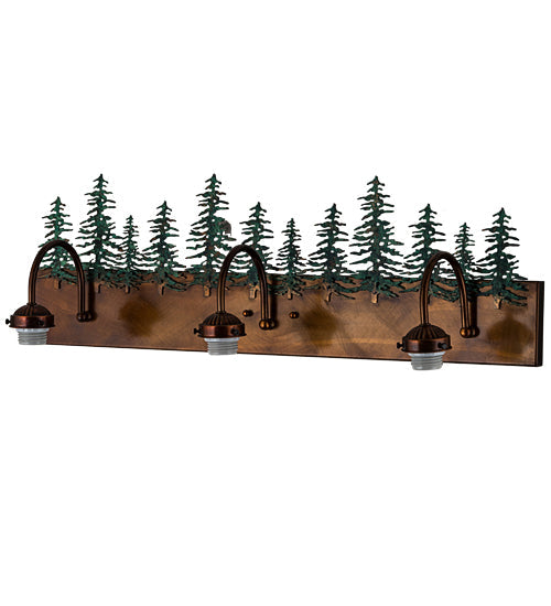 Meyda Lighting Tall Pines 30" 3-Light Vintage Copper & Green Trees Vanity Light With White Opal Shade Glass